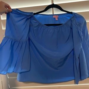 Off the shoulder blue silky Lilly pulitzer top